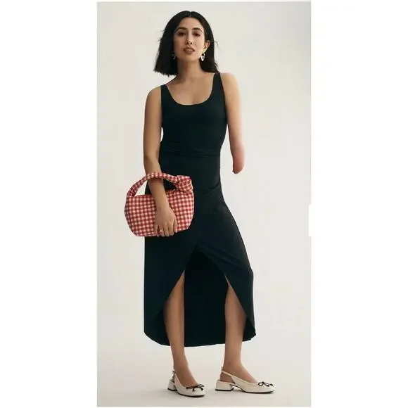 Reformation Kaila Knit Wrap Dress Tulip Hem Black Womans Medium - Picture 1 of 8